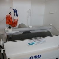 Manual equipment for filters cleaning. Detailed view on air cleaning tank