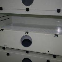 Detailed view on quartz boats storage. Laminar flow module with HEPA filter and temperature control. FM 4910 approved materials